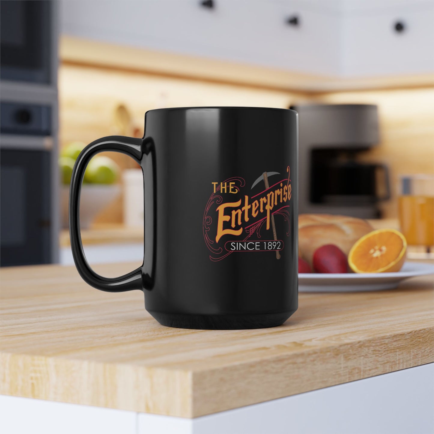 Enterprise Logo Black Mug, 15oz